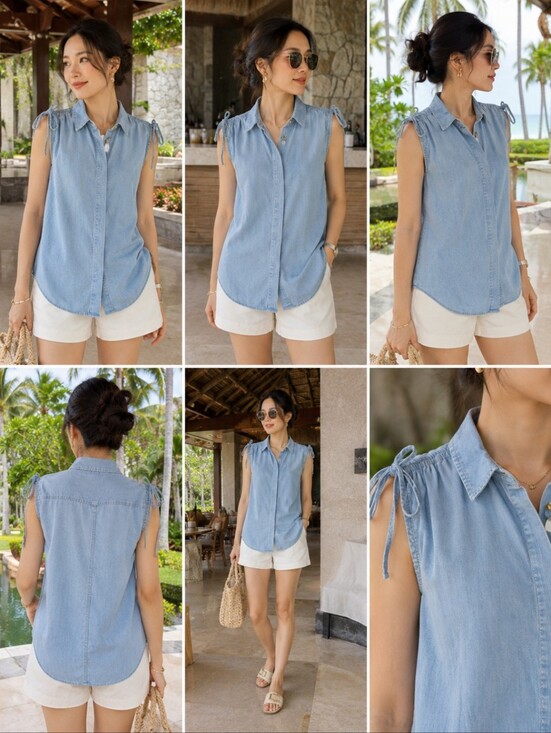 All Saints Tops - AllSaints Drain Bay Shirt Chambray Lyocell Sleeveless Button Front Tie Top US 4